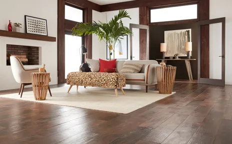dark hardwood flooring in living room